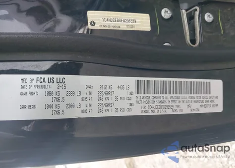 2015 Jeep Compass Latitude z USA, uszkodzony, nr VIN 1C4NJCEB8FD296529